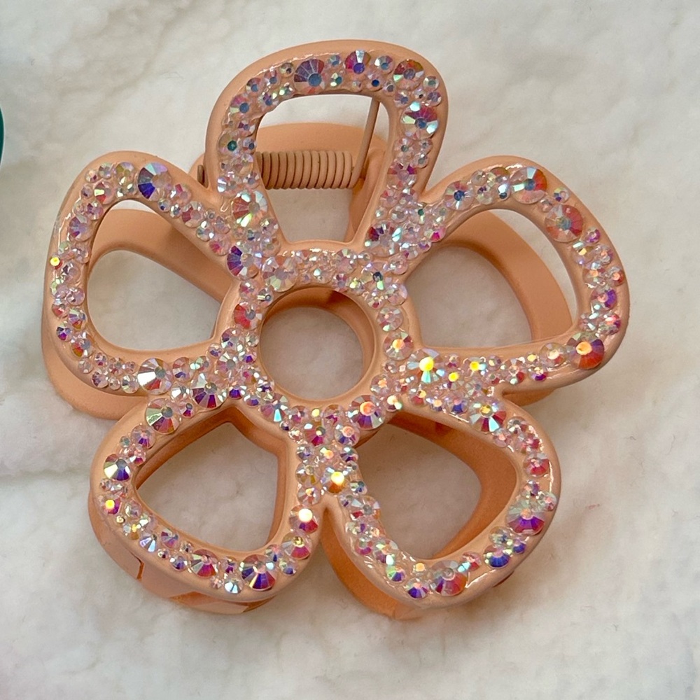 Bling Flower Hair Clip Peach